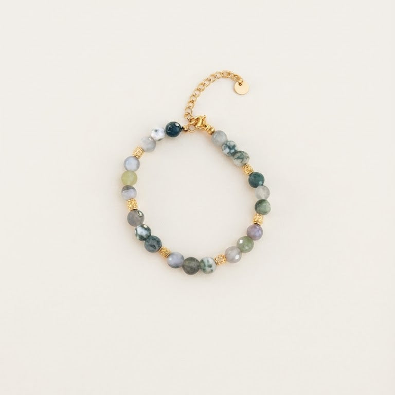 Bracelet Margaux en agate mousse, perles sur chaîne dorée - L'atelier de Julia