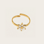 Bague Selena ajustable à fleur strassée, acier inoxydable doré - L'atelier de Julia