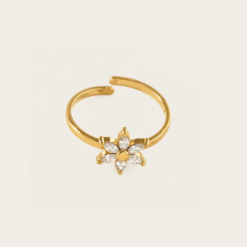 Bague Selena ajustable à fleur strassée, acier inoxydable doré - L'atelier de Julia
