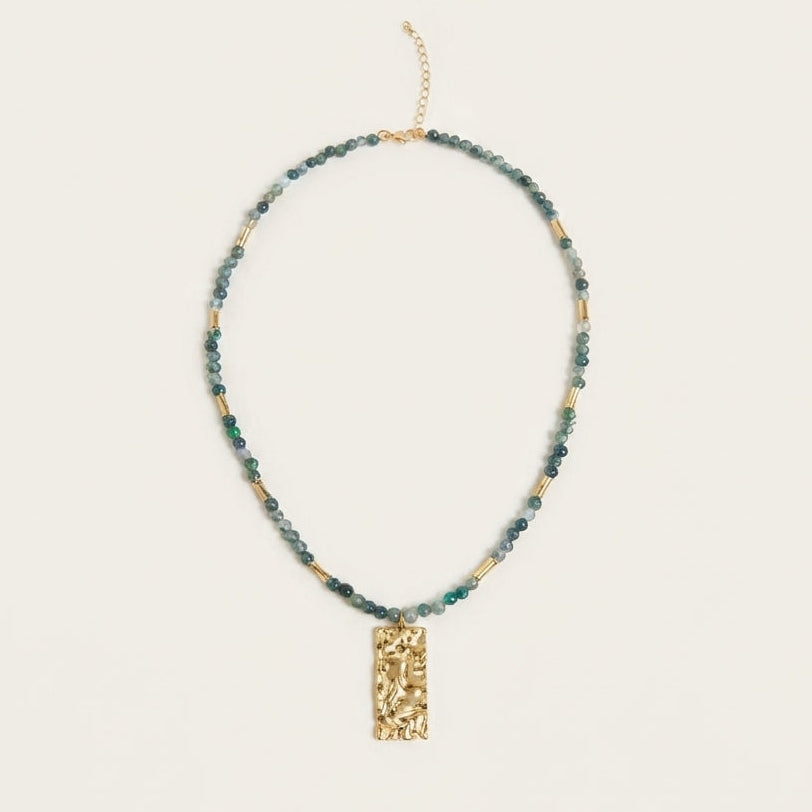 Collier Eléonore en agate mousse, pendentif orné de pierre - L'atelier de Julia