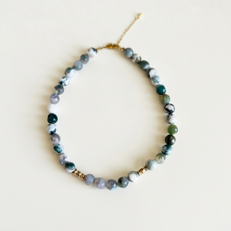 Collier Margaux en agate mousse, perles rondes - L'atelier de Julia