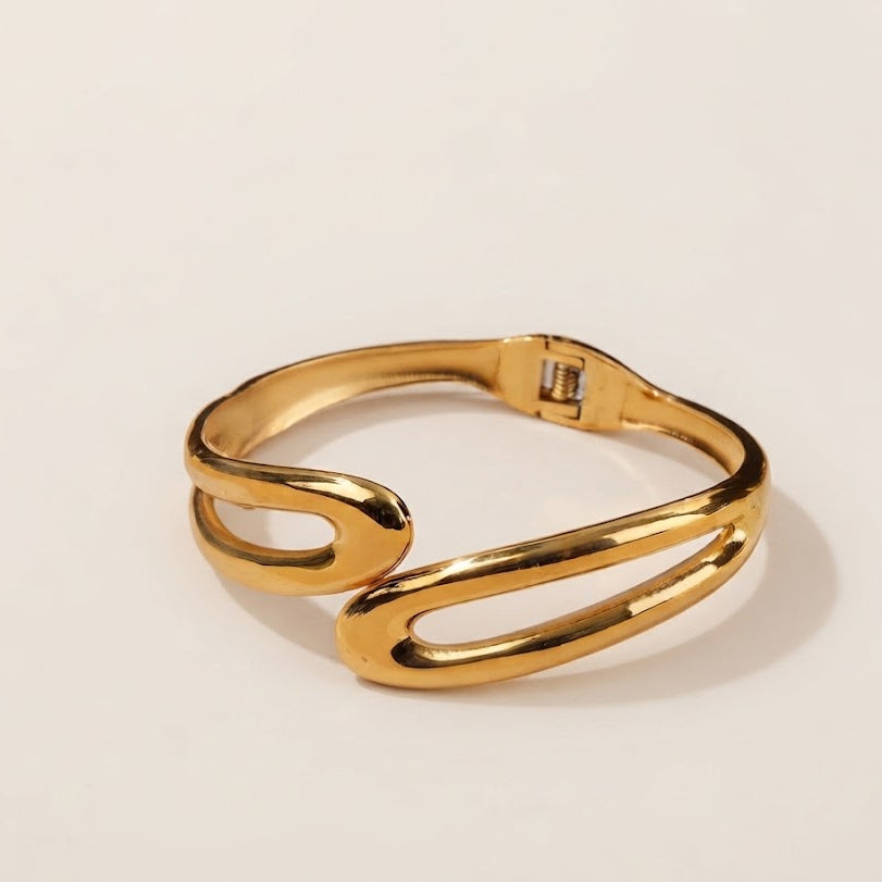 Bracelet Ambre, jonc entrelacé doré, acier inoxydable - L'atelier de Julia